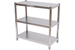 ‎TRIEBAN TRIEBAN Edelstahl Arbeitstisch, Küchentisch Arbeitstisch 3 Böden Edelstahltisch Gastronomie Regal 30KG für Speisekammern, Restaurants, Küchen, Großküchen 80x80x40cm