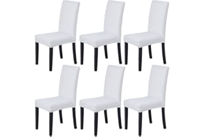 Veakii Coprisedie con schienale 6 pezzi universali, lavabile Estraibile, coprisedile, molto facile da pulire e resistente, moderna sala da pranzo, hotel, arredamento ristorante (6 Pezzi, Bianca)