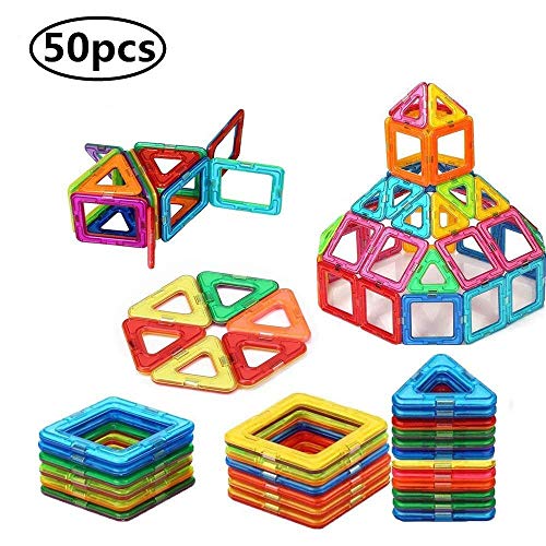 BYBOT 50 Pièces Blocs de Construction Magnétique Jeux Construction Aimanté Jeu Magnétique Jouet de Construction