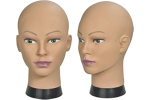 Davinona Ba Sha Afro Training Head Cosmetology Mannequin Head Bald Manikin head for Wigs Making Wig Display Hat Display Glasses Display with Free Clamp