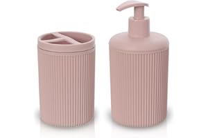 INBAGNO Set Accessori Bagno 2 Pezzi Colorati Rosa, Dispenser e portaspazzolini, in Resina, Linea Ring