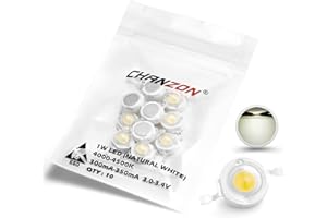 CHANZON 10 pcs Puce LED Haute Puissance 1W Blanc Naturel 4000K-4500K (300mA-350mA/DC 3V-3.4V/1watt) Intensité Super Lumineuse SMD COB Composants Émetteur de Lumière Diode Perles DIY Éclairage…