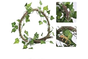 HEEPDD Vides de Reptiles, 3.28 pies Reptil Artificial Escalada Rama con ventosas Selva Flexible Rota con 6.89 pies Vid hábitat Largo Decoración para Gecko Camaleón(3.28 pies de ratán + Hojas de lvy)