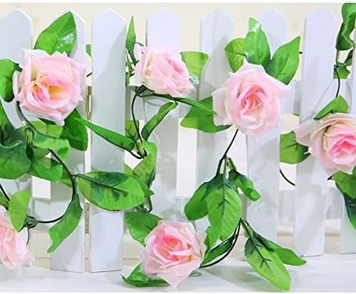 Jingxu 2pcs Artificial Fake Rose Silk Flower Green Leaf Vine for Home Wedding Garden Decoration (2pcs Light Pink)