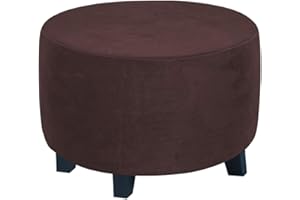 Highdi Ottoman Cover Round, Stretch Luxury Velvet Footstool Slipcover, Solid Color Stool Protector Cover with Elastic Bottom, Dustproof Removable Washable Footrest Pouffe Covers (Brown,S)