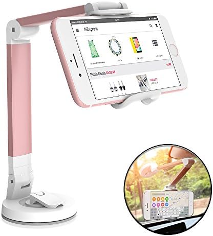 Adjustable Cell Phone Stand,Liyimail 360 Degree Rotating Pop Car Phone Holder Socket Universal 6.5 inch Size Phone Desktop Stand Holder for iPhone Samsung (RoseGold)