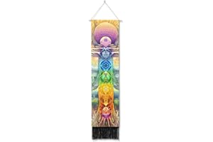 Ricemru Schmal Lang Wandteppich Sieben Chakra Meditation Yoga Chakren Wandbehang Buddha Lotus Statue Bunt Indian Mandala Wandtuch Psychedelic Trippy Wanddeko Tapestry Wandkunst Deko