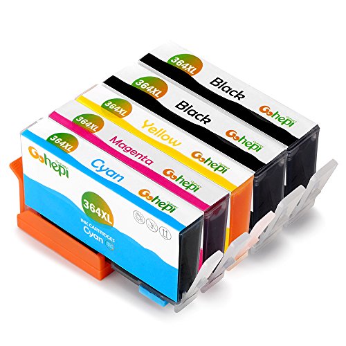 Gohepi 364XL Kompatibel für Tintenpatronen HP 364 364XL, 2 Schwarz/Blau/Rot/Gelb 5er-Pack Arbeiten mit HP Photosmart 5520 6520 5510 7520 5524 7510 6510 5515 5514 5511 5522 B010 B109a B110, HP Photosmart Premium C309 C310 C410 C410b B8550 B8850, HP Officejet 4620 4622 4610, HP Deskjet 3070A 3520 3521 3522 3524
