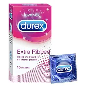 Durex Extra Ribbed Condoms for Men - 10 Count |Ribbed and Dotted for Extra Stimulation|Suitable for use with lubes & toys