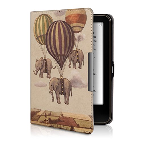 kwmobile Hülle für Tolino Vision 1 / 2 / 3 / 4 HD - Flipcover Case eReader Schutzhülle - Bookstyle Klapphülle Fliegende Elefanten Design Beige