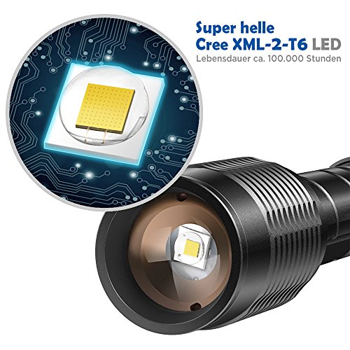 Ecooe Taschenlampe LED Cree XML-2 T6 mit Batterie und Ladegerät Weihnachtsgeschenk - 2