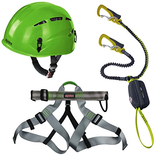 Preisvergleich Produktbild Alpidex Kletterhelm ARGALI apple green + Alpidex Klettergurt TAIPAN green pepper + Edelrid Klettersteigset Cable Vario