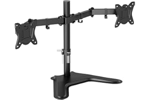 GRIFEMA Braccio Monitor Doppio per Schermi 13-32'', Supporto Doppio Monitor Altezza Regolabile, Base Allargata, Inclinazione, Girevole, Rotazione, Gestione dei Cavi, Fino a 10 kg, VESA 75/100mm