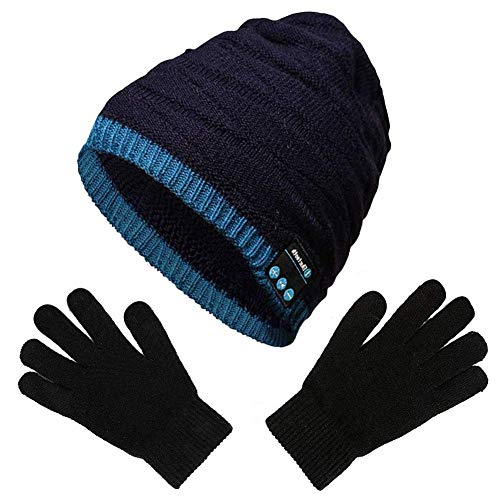 LOVIZA Auriculares Bluetooth Gorra - Sombrero Musica con Auriculares inalámbricos Micrófono Gorra Music de Punto al Aire Libre Lavables Sombrero Invierno para Hombre/Mujer (B)