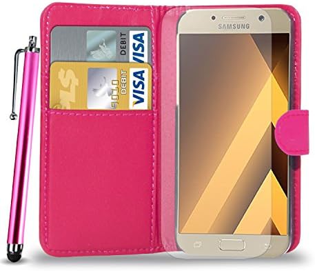 Samsung Galaxy A5(2017) Leather Wallet Case Cover Pouch + Screen Gaurd + Big Stylus Pen (PINK)