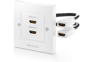 deleyCON Gniazdo HDMI Gniazdo Ścienne Gniazdo Połączeniowe - 2x Port HDMI - Montaż Natynkowy Kabel 15 cm pod Kątem 45° - 3D FULL HD HDTV 4K 2160p
