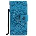 Produktbild Samsung Galaxy J3 2017 [US Version] Hülle, Chreey [Prägung Indische Sonne] Lederhülle Sonnen Blume Brieftasche Wallet Tasche Magnet Flip Case Handyhülle Etui mit Kartenfach Ständer [Blau]