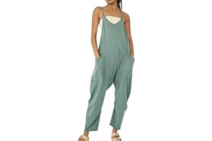 GENERIC Femme Salopette d'été Ample salopette ete fluide Salopette Bretelles Fines avec grande poches Combinaison Pantalon Décontracté Baggy Jumpsuit