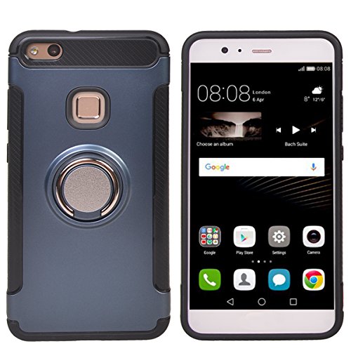 huawei p10 Lite Funda COOLKE Doble Capa TPU PC Shockproof Anti-rasgu os
tel fono caso protecci n C scara Cover de 360 Rotating Ring Grip Stand
Holder para huawei p10 Lite - Dark Azul