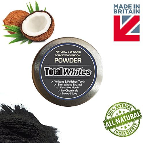 All Natural and Organic Activated Charcoal Teeth Whitening, 'Total Whites' Tooth and Gum Powder (30ml)