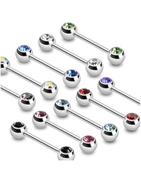 Paula & Fritz® Hantel Brustwarzenpiercing 12mm lang an beiden Enden Zirkonia i...