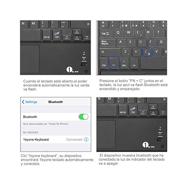 1byone Ultra-delgado teclado Inalambrico con una función de multi-touchpad y batería recargable, QWERTY español,Negro - Image 5