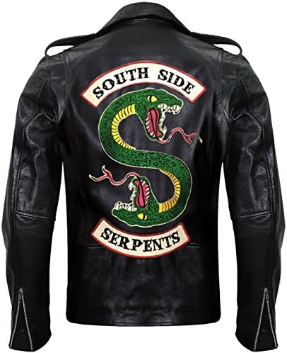 Fashion_FirstMens Riverdale Southside Serpents Jughead Snake Logo Black Leather Brando Motorcycle Jacket