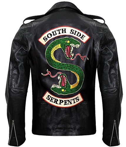 Fashion_FirstMens Riverdale Southside Serpents Jughead Snake Logo Black Leather Brando Motorcycle Jacket