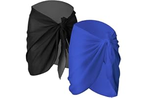 BAIJ Plaża Sarong Wrap damskie, 2-pak stroje kąpielowe szyfon plaża strój kąpielowy chusta Sarong krótki Sarong szyfonowy bikini okrycie strój kąpielowy spódnica na wakacje pływanie czarny niebieski