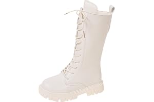 Hundakvy Girls Knee-High Boots with Side Zippers Lace Up Warm Plush Lined School Shoes Walking Bootie for Kids Autumn and Winter Waterproof Non Slip Easy to Put On Long Boot Fashion Riding Boots
