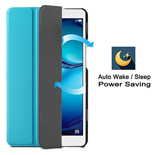 Huawei MediaPad M3 8.4 Hülle, Infiland Ultra Dünn Tri-Fold Smart-Muschel PU Leder Ultra Schlank Superleicht Ständer Smart Shell Cover Schutzhülle Etui Tasche für Huawei MediaPad M3 8.4 Tablet-PC (mit Auto Schlaf / Wach Funktion)(Hellblau) - 7