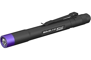 Solidline ST 4UV, super jasna latarka LED z dodatkową lampą UV LED, z baterią, 180 lumenów, zasięg świecenia 70 m, czas świecenia 30 h, w zestawie zestaw baterii i klips do kieszeni, 1 szt.