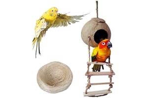 PINVNBY Kokosnuss Vogelnest Hütte mit Leiter, Kokosnuss Versteck Unzertrennliche Haus hängende Spielzeug für Wellensittiche Sittich Nymphensittiche Sittich Kanarienvogel Fink Taube (mit natürlichen Ko