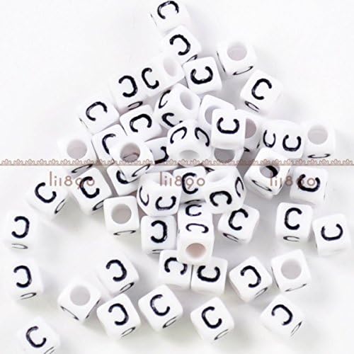 400 PCS white acrylic cube alphabet single letter beads A-Z 6mm (400 pcs C)