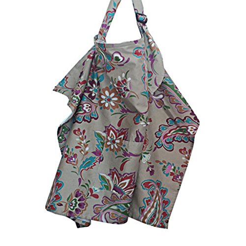 GWELL Cotton Printed Breast Feeding Scarf Nursing Covers Breastfeeding Apron Shawl with Front Pocket