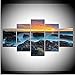 Produktbild hhlwl Poster Dekor Wohnzimmer Rahmen 5 Stücke Blue Sea Seaside Reef Sonnenuntergang Meerblick Gemälde Modulare Leinwand Bilder Wandkunst Drucke-30x40/60/80cm-no frame