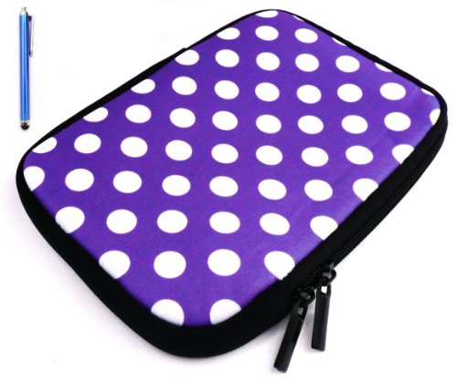 Emartbuy Bundle Pack of Blue Stylus Pen & Polka Dots Purple/White Water Resistant Neoprene Soft Zip Case/Cover suitable for Binatone ReadMe Classic eReader (7 Inch Tablet/eReader)