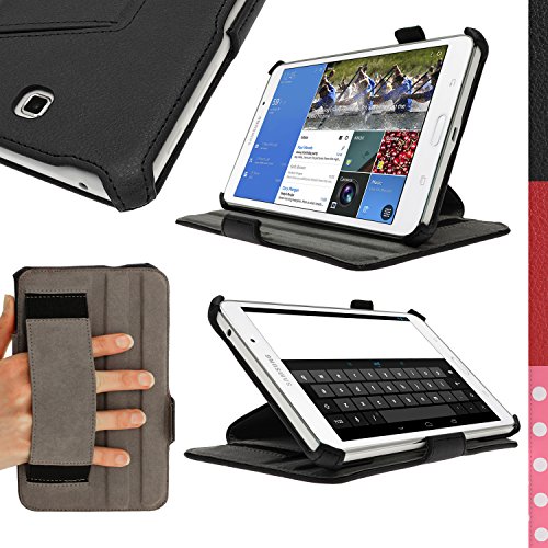 igadgitz Premium Schwarz PU Leder Tasche für Samsung Galaxy Tab 4 8.0" SM-T330 mit Stand + Hand Strap + Auto Sleep/Wake + Displayschutzfolie
