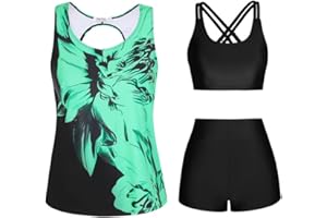 JASAMBAC Maillot de bain tankini 3 pièces pour femme avec débardeur et haut de bikini