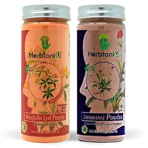 HerbtoniQ 100% Organic Natural Manjistha Leaf Powder (Rubia Cordifolia) 150g And Jatamansi Powder (Spikenard) 150g For Hair Pack (Pack Of 2, 300g)