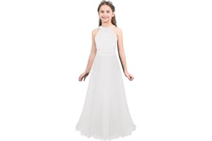 Alvivi Vestito da Bambina in Chiffon Ricamato per Matrimonio Senza Manica Vestito Pageant Comunione Ragazza Vestito Cerimonia Festa di Compleanno Abiti Principessa