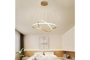 CHAO ZAN Lampada a Sospensione a LED, 2 Anelli Sospesi Lampadario Cerchi dal Design Moderno, per Soggiorno Sala da Cucina Stanza degli Ospiti (Oro)
