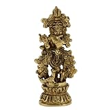 Brass Metal Sculpture Religious Statue of Hindu God Krishna Playing Flute
