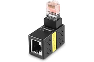 HATMINI Adattatore Ethernet Gigabit a 360 gradi, angolo di 90 gradi, prolunga LAN Cat5 Cat6, 1000 Mbps RJ45 8P8C maschio a femmina, connettore per computer, laptop, router (1)