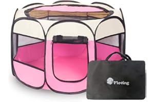 FLOVING Plegable portátil Parque de Mascotas 91x*1x58cm Uso en Interiores/Exteriores -8 Panel, Resistente al Agua (Rosado-L)