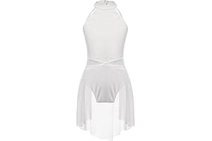 inlzdz Kids Girls Lace Floral Straps Back Ballet Lyrical Dance Dress Stage Performance Costume Leotard Tutu Skirt