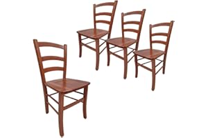 VIRSUS Set 4 Sedie Paesana in Legno Massello, Misura 43x42x86 cm, Sedia Tradizionale Robusta, per Casa, Cucina, Agriturismo, Ristorante, Made in Italy (Noce Scuro)