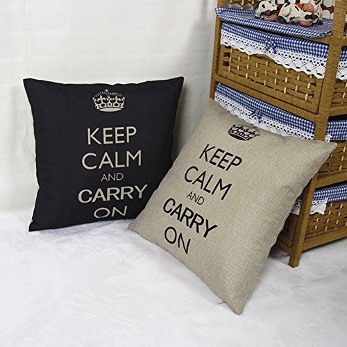 Zierkissenbezug 45 x 45 cm Leinenbaumwoll Kissenhülle Keep Calm and Carry On (Hauptfarbe Schwarz) - 2
