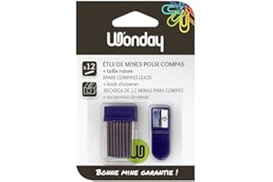 WONDAY Wondday - Astuccio da 12 mine da 2 mm per compasso, con temperamatite