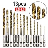 Xineker 13PCS / SET 1.5-6.5MM HSS Titane En Acier à Grande Vitesse Enduit 1/4 Hexagonal Tige De Foret En Métal Set D'outils